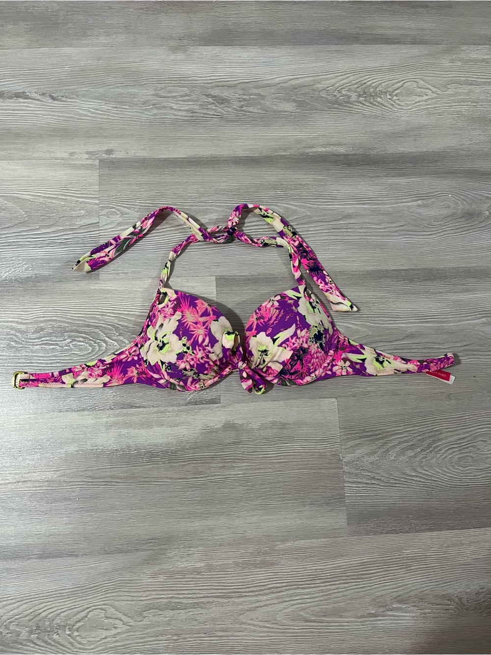 Victorias Secret Purple and Green Hottie Halter Bikini Top size 34C
